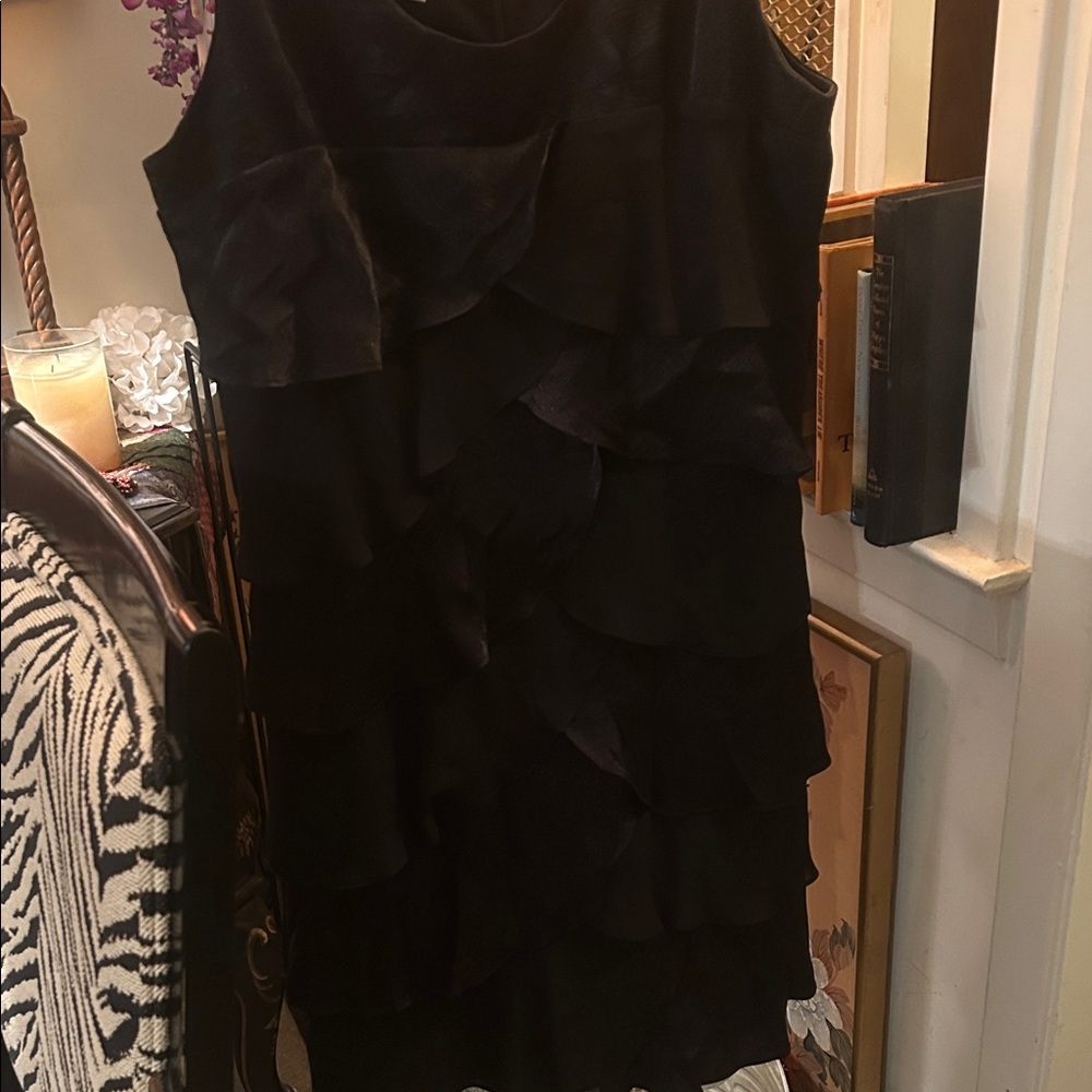 London Times Black Ruffled Mini Dress